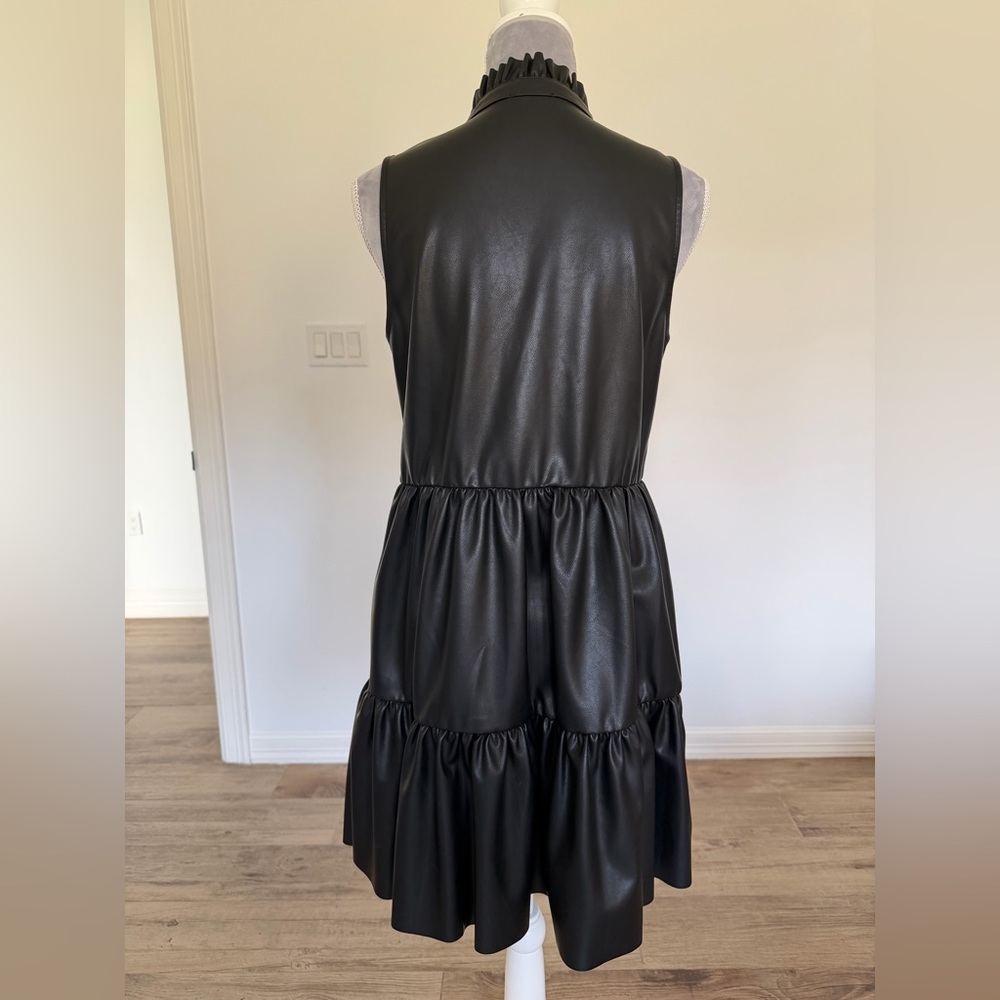 Fate Black Faux Leather Sleeveless Ruffle Dress - Picture 3 of 10